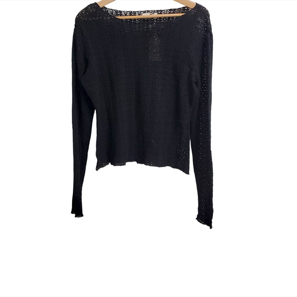 Natural Life Lace Layering Top L Black Long Sleeve Semi Sheer Stretchy Boho - Picture 5 of 13